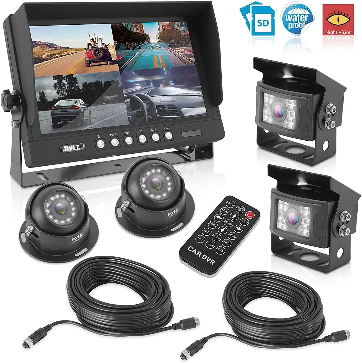 Monitor, PLCMTRDVR47 Car Mount Rearview Camera Night - System Rear w/ Dual Truck Up Vision, View Kit Tilt-Adjustable, Recorder, 9 Parking Vehicle Universal Video DVR Reverse Pyle - Backup Back LCD