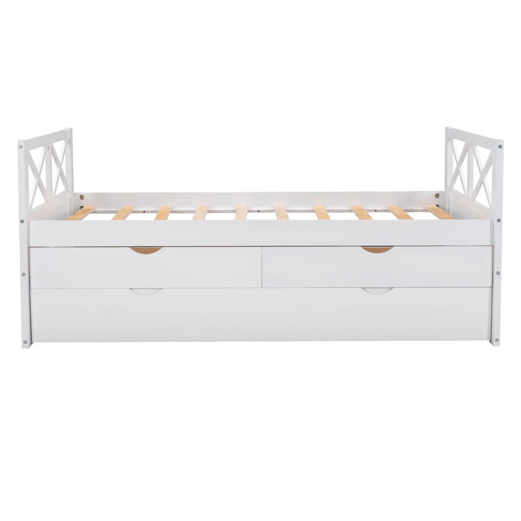 Twin, Bed Colors Wood Captain with Multiple Solid and Drawers, Trundle Merax