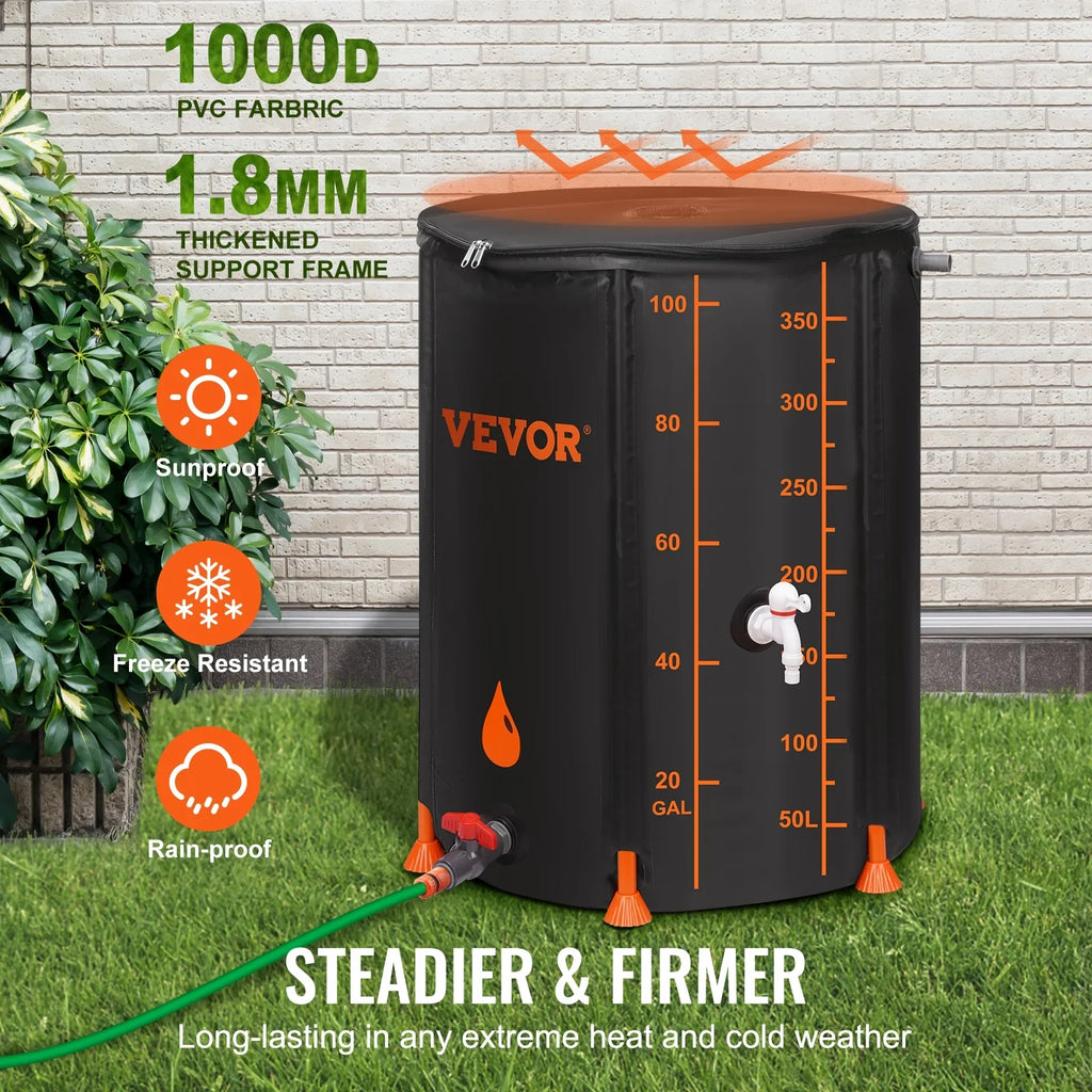 Rainwater and Kit, Capacity, Overflow System Container Barrel, Collection Spigots BENTISM Including PVC Rain Collapsible Portable 100 Gallon Storage Tank Liquid Large