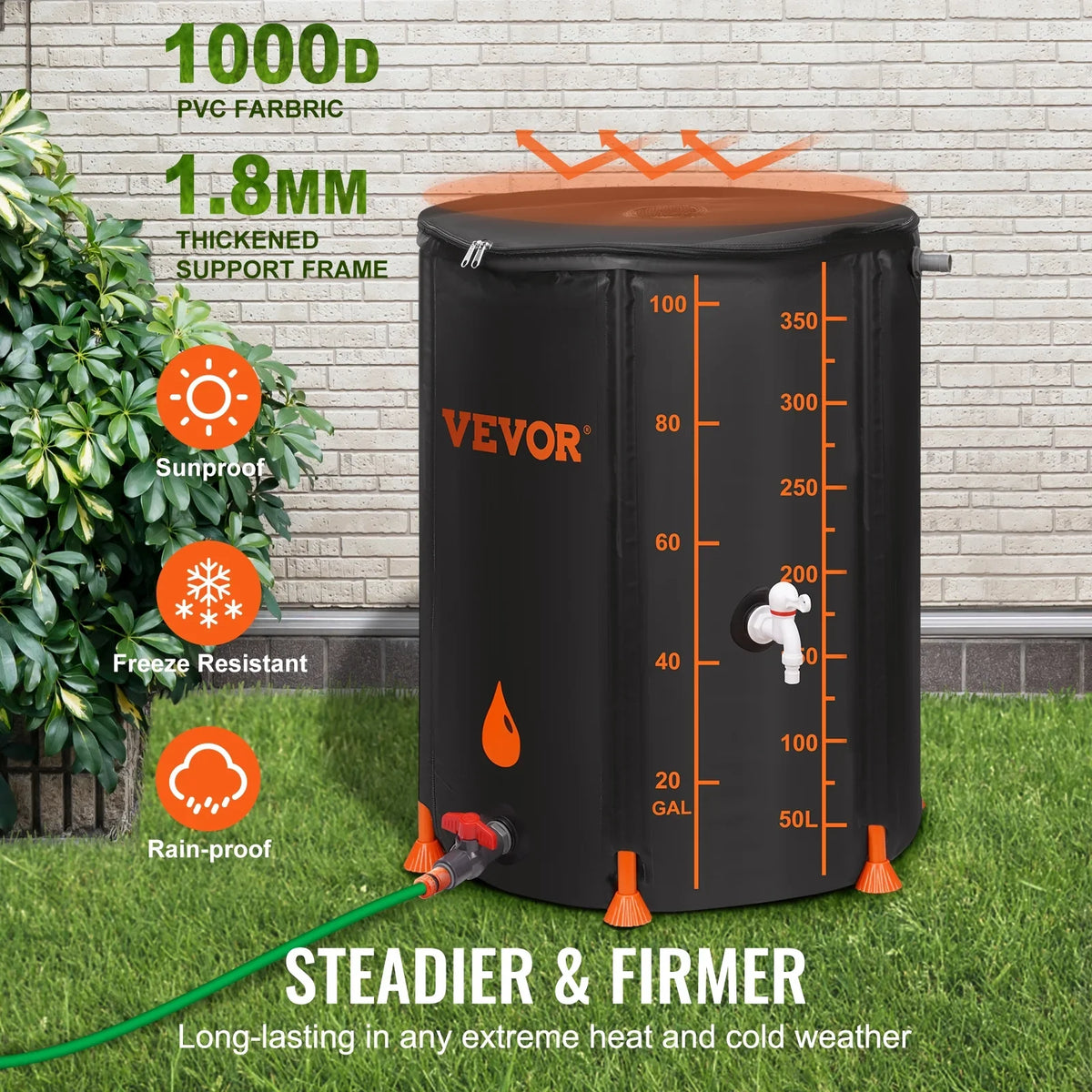 Rainwater and Kit, Capacity, Overflow System Container Barrel, Collection Spigots BENTISM Including PVC Rain Collapsible Portable 100 Gallon Storage Tank Liquid Large