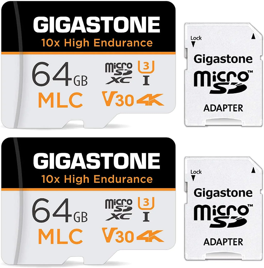 Gigastone 64GB Endurance 100MB/s, Compatible SD (MLC) U3 Card, Recording, 10x Cam, MLC C10, High Video Pack Security (2x64GB) Surveillance Dash Micro Cam, 4K 2