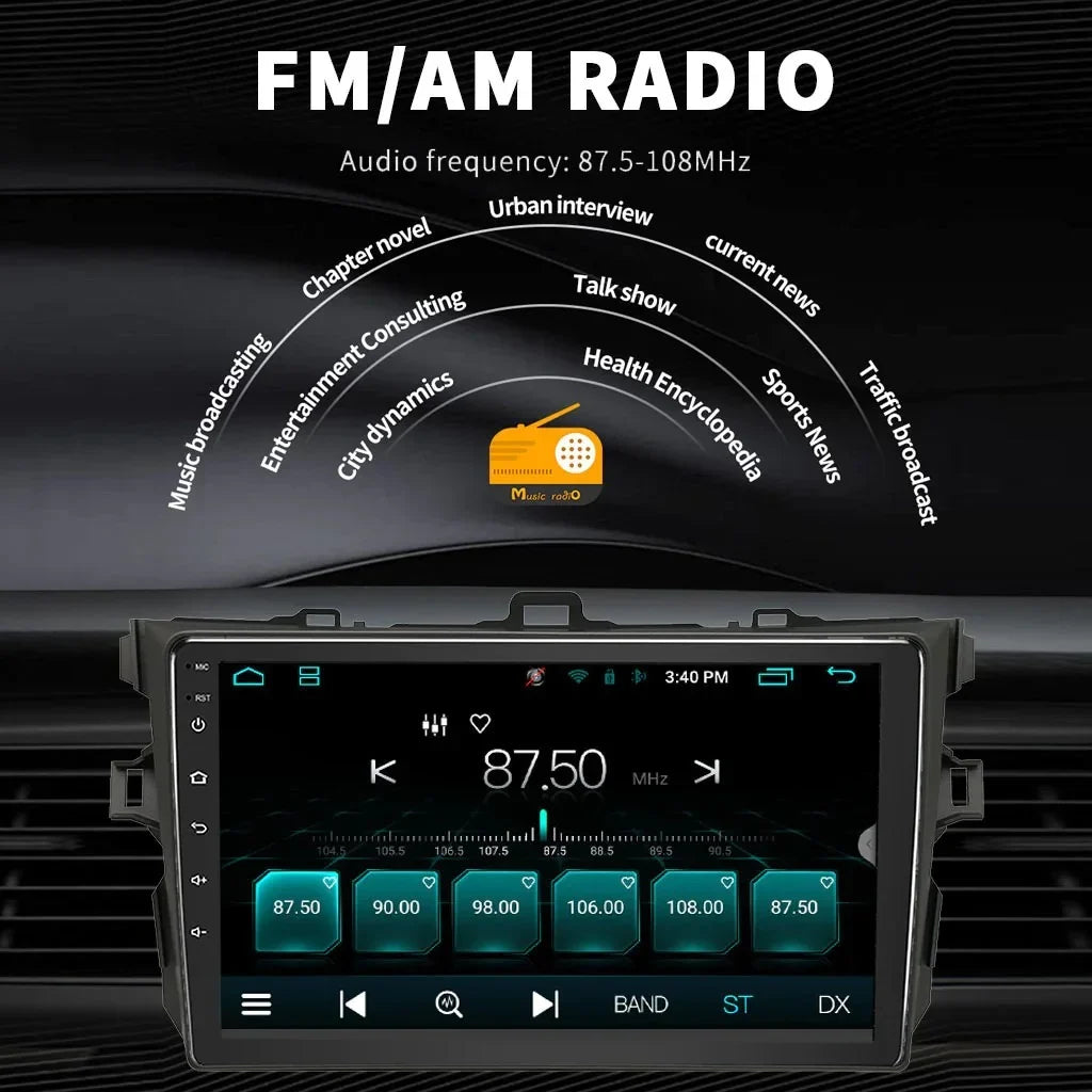 Compatible GPS Camera Navigation, Android Double FM&AM, Support Stereo Corolla 12 Bluetooth, Car Radio Inch Auto,9 Screen Binize Car with CarPlay&Android for 08-12 Toyota Backup Touch Din