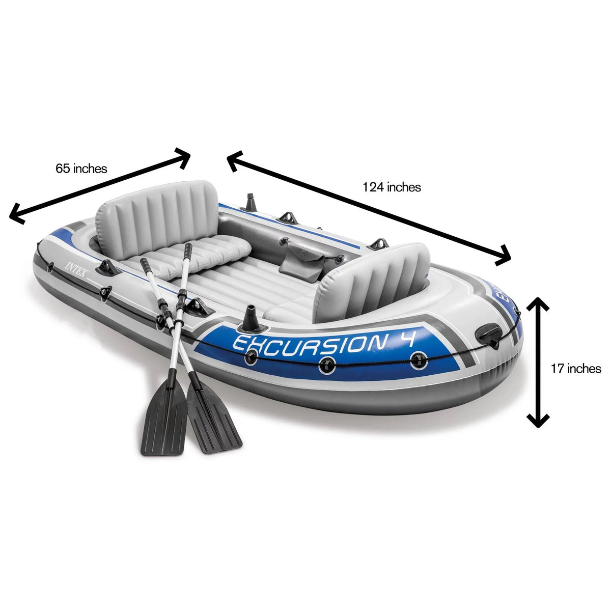 4 Boat Inflatable Rafting Pump Person w/ (3 Intex & Excursion Fishing Oars Pack)