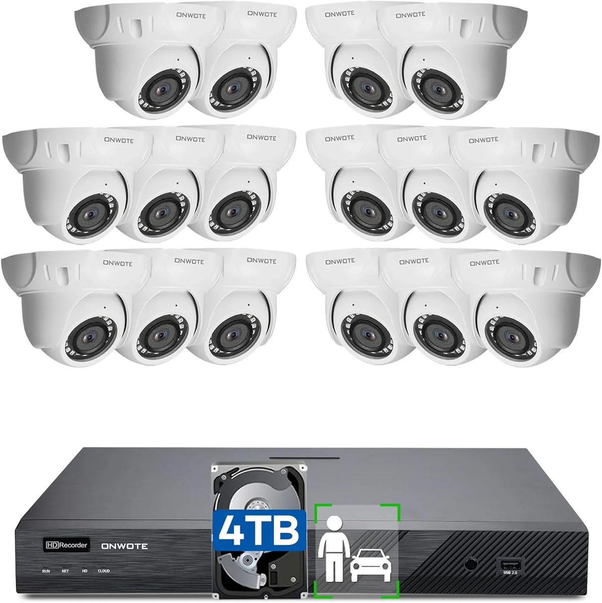 ONWOTE PoE Business 4K NVR Vehicle 16pcs 6MP 16 System, Cameras, 4TB PoE 8MP Security for 16CH pre-installed with Detection, 4K Recording, Camera IP & Outdoor Channel Surveillance Human 24-7 HDD AI