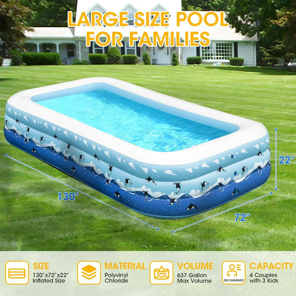 130"x72"x22" Pump, Extra Backyard Inflatable Adults, Family Blow Pool Inflatable Large for Garden Swimming Home Thickened Up Outdoor Pool Full-Sized for Lawn Ground Swimming Above Pools with Indoor