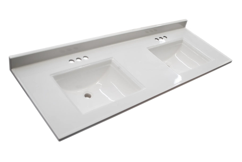 House Rectangle Design Mount Camilla Integrated 557678-WHT Vanity with Centerset Cultured Top Backsplash, Double White Solid 61-inch Marble Bowl