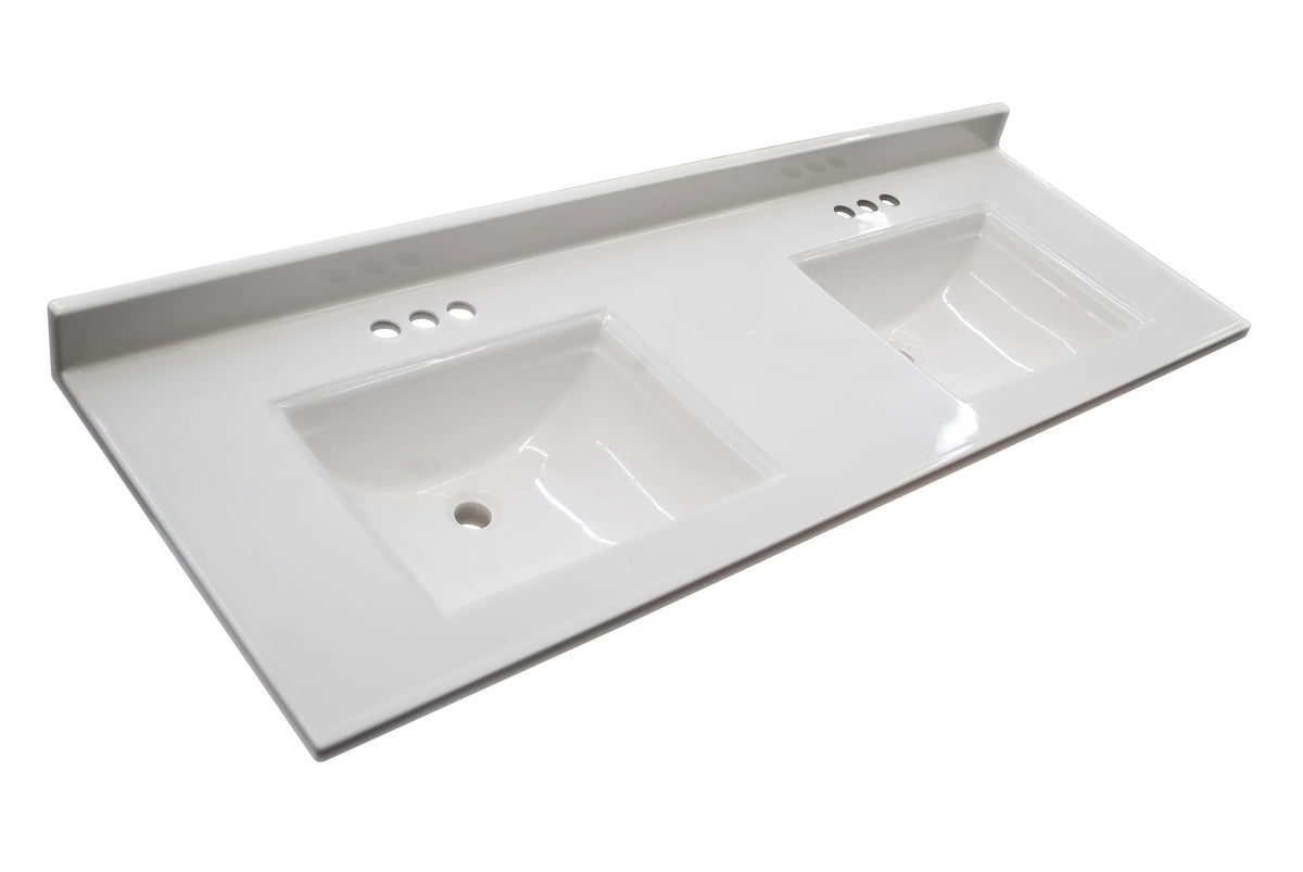 House Rectangle Design Mount Camilla Integrated 557678-WHT Vanity with Centerset Cultured Top Backsplash, Double White Solid 61-inch Marble Bowl