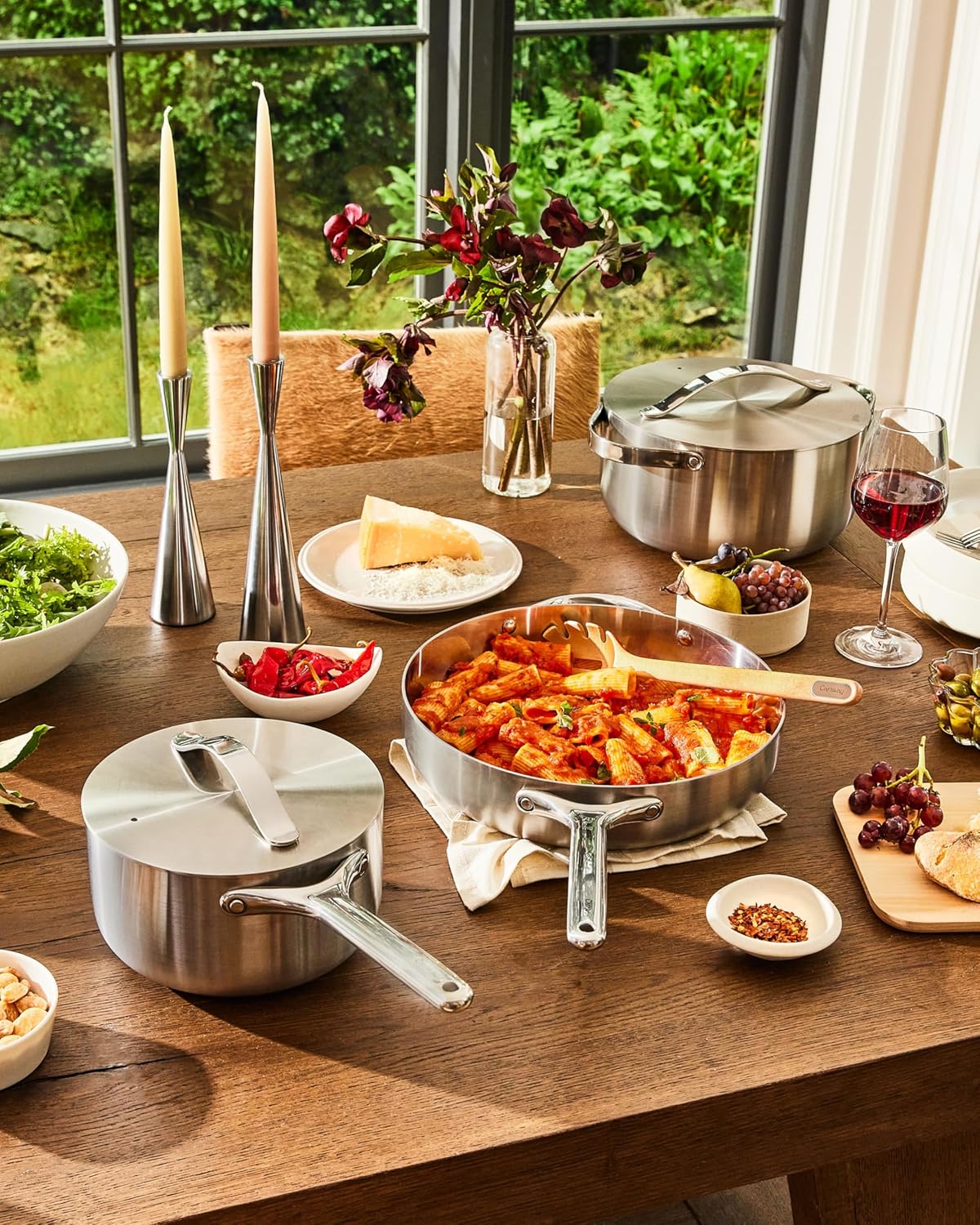 Caraway Stainless Steel Cookware Set C 12 Piece 5-Ply Stainless Steel Pots and Pans Set - Includes Fry, Sauce, Saut Pan, Dutch Oven, and Space