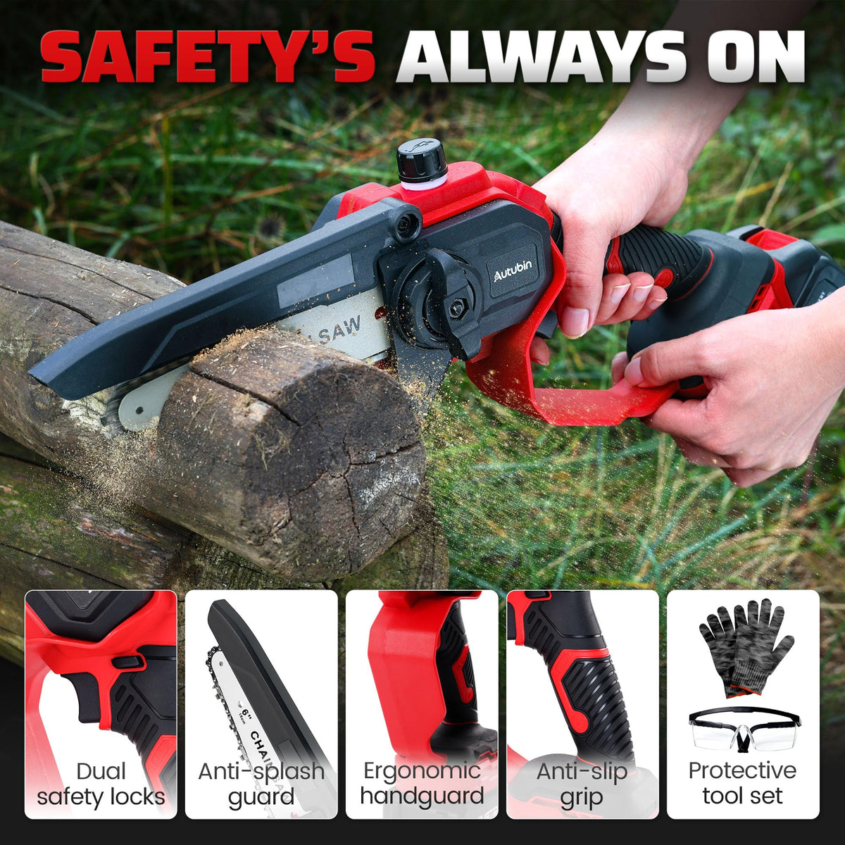 2-in-1 Cordless Pole Saw & 8'' Mini Chainsaw,Forest Ranger Approved Electric Handheld Chain Saw with 2 21V 4.0Ah Rechargeable Batterie&Charger, Auto