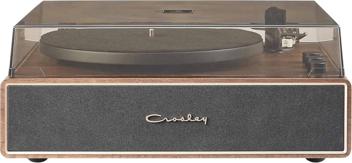 Crosley CR6046A-WAGL Stave 2-Speed Bluetooth Record Player Turntable with Built-in Speakers, Walnut