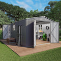 10x14x6.7FT Outdoor Storage Shed, Galvanized Steel Garden Shed with Lockable Door & Window, Waterproof Metal Tool Storage for Garden, Backyard, Patio