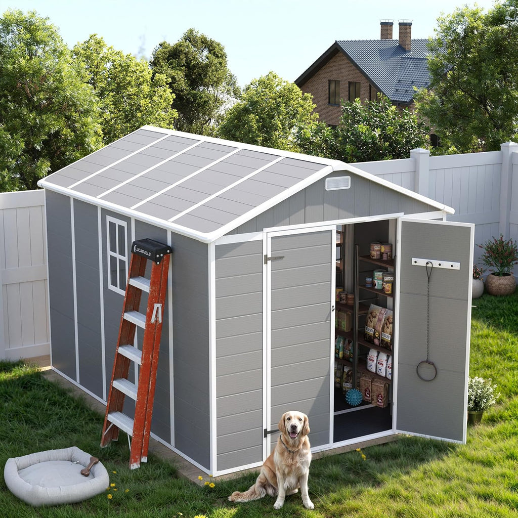 UDPATIO Storage Shed 8 x 10 FT, Resin Sheds & Plastic Outdoor Storage with Floor Large Clearance Outdoors Garden Tool Shed Tuff Outside Patio Shed