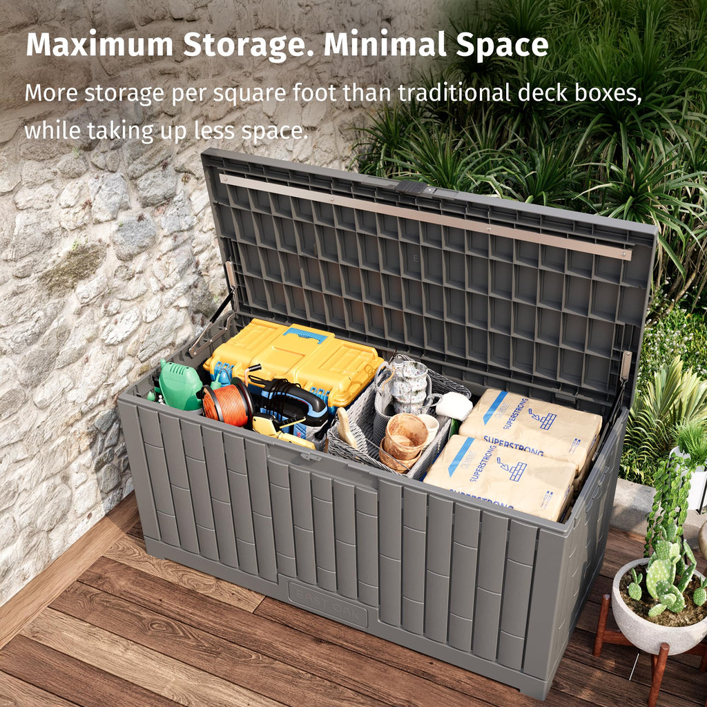 EAST OAK Outdoor Storage Box, 180 Gallon Deck Box, Large Resin Storage Bin for Patio Cushions, Gardening Tools, Lockable, Waterproof and UV Resistant