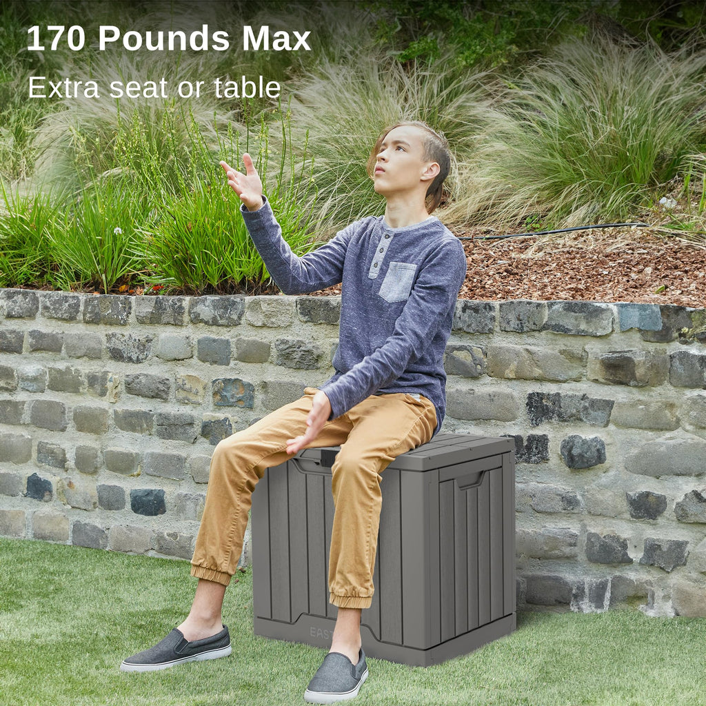 EAST OAK Outdoor Storage Box, 120 Gallon Deck Box with Stainless Steel Rods Large Resin Storage Bin for Patio Cushions, Garden Tools, Waterproof and