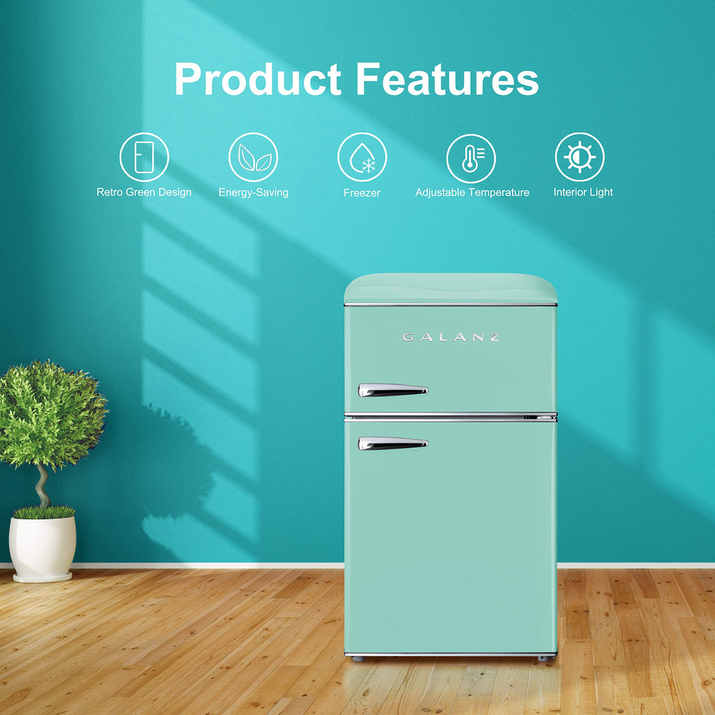 Galanz GLR25MBKR10 Retro Compact Refrigerator, Mini Fridge with Single Doors, Adjustable Mechanical Thermostat with Chiller, Black, 2.5 cu ft