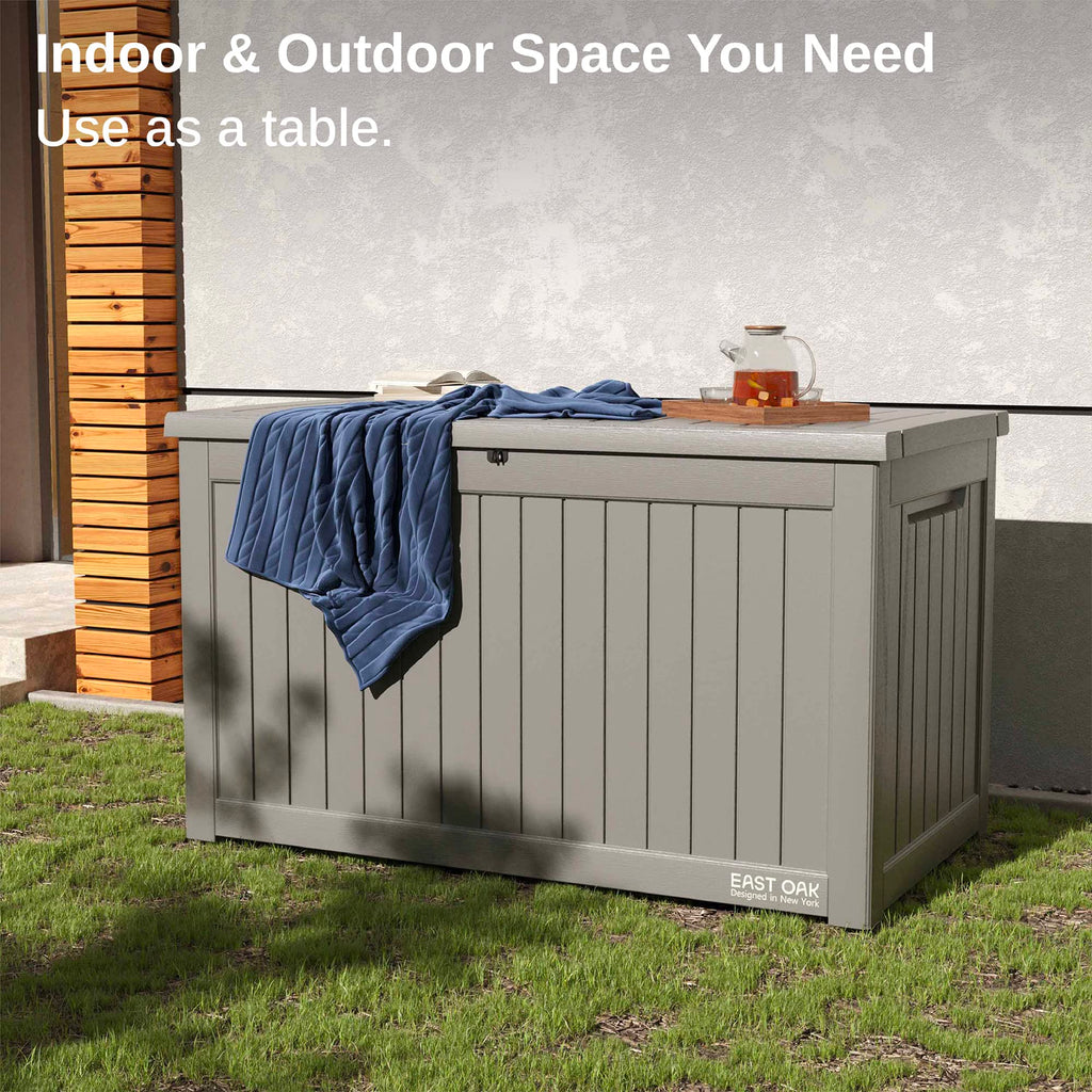 EAST OAK Outdoor Storage Box, 180 Gallon Deck Box, Large Resin Storage Bin for Patio Cushions, Gardening Tools, Lockable, Waterproof and UV Resistant