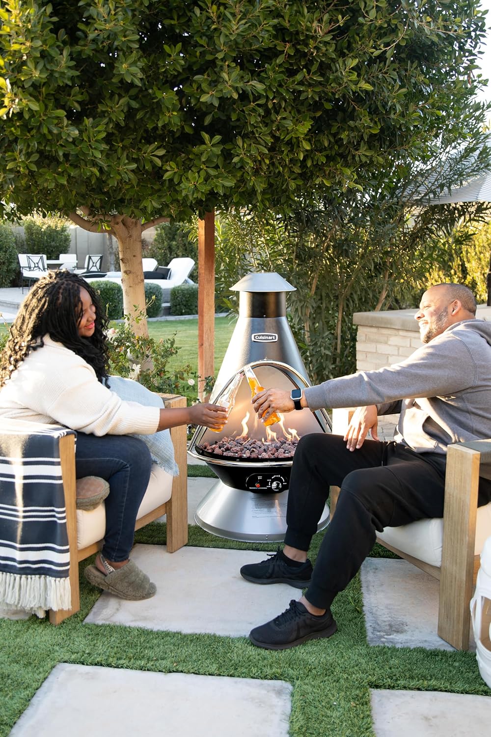 Cuisinart Chimenea Propane Fire Pit, 40,000 BTU Adjustable Gas Fire Pit for Patios, Includes Lava Rocks, Directional Heat Shield and Push to Start