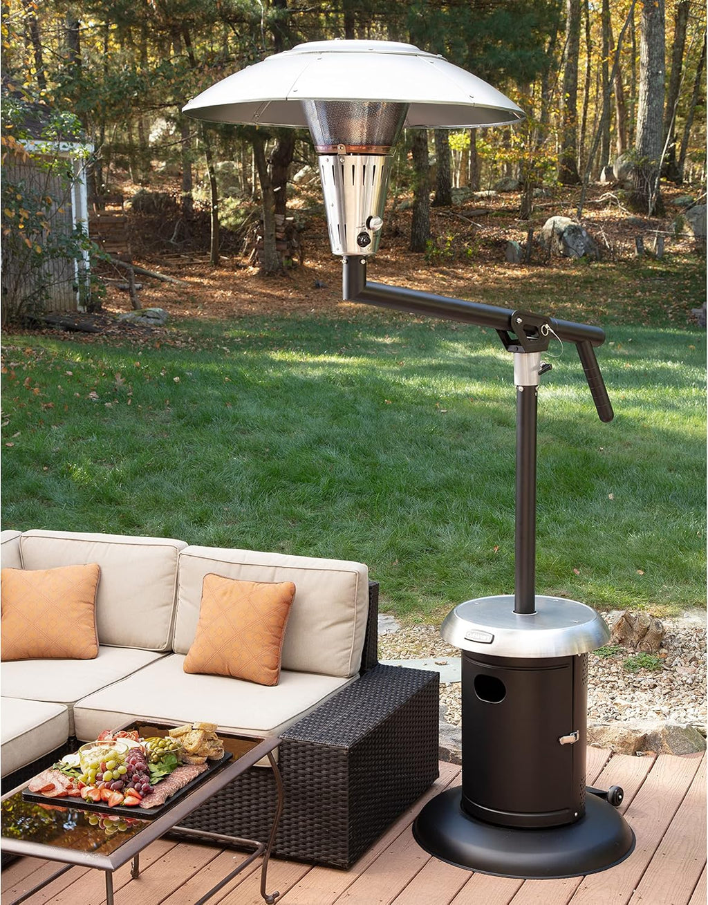 Cuisinart Perfect Position Propane Patio Heater, 38,200 BTU Powerful Directional Stainless Steel Outdoor Heater with Hidden Tank and Drink Table