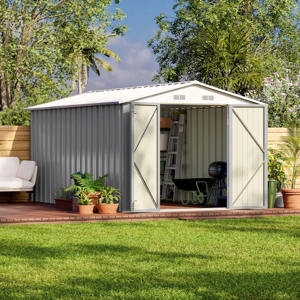 Patiowell 10 x 12 FT Metal Storage Shed for Outdoor, Steel Yard Shed with Design of Lockable Doors, Utility and Tool Storage for Garden, Backyard