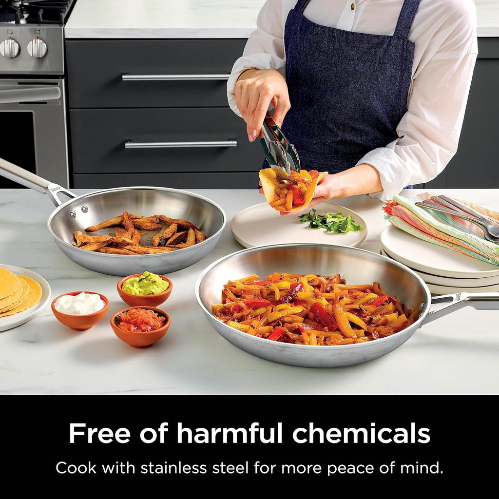 Ninja EverClad Stainless Steel Cookware 12 Piece Pots & Pans Set, All Stovetops & Induction, Oven Safe to 600F, Tri-Ply Commercial-Grade, C99012