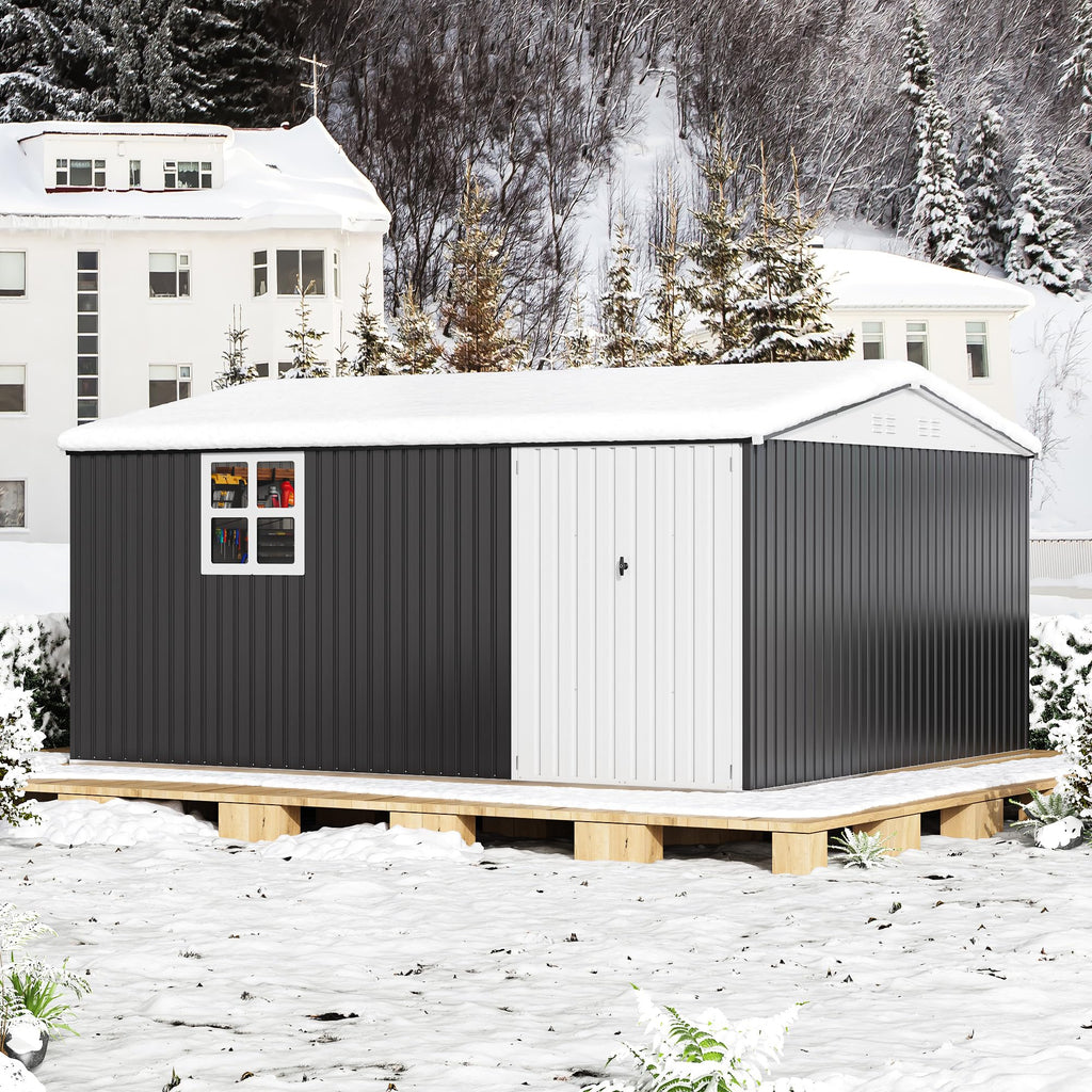 Polar Aurora 12x14 FT Outdoor Storage Shed, Garden Shed with Updated Frame Structure and Lockable Doors, Metal Tool Sheds for Backyard Garden Patio
