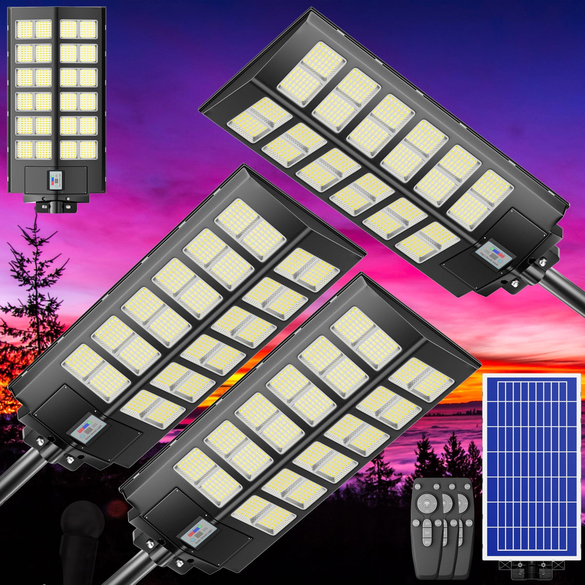 Solar Street Lights Outdoor Waterproof Dusk to Dawn, Large 9000W Outdoor Floodlight LED Motion Sensor, 7000K Wide Angle Parking Lot Flood Lamp Remote
