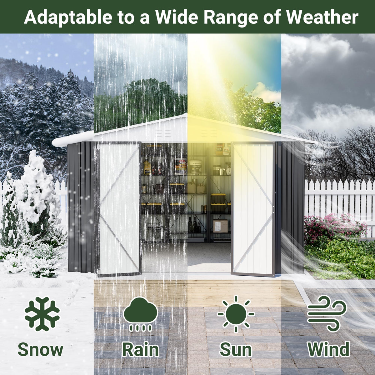 Polar Aurora 12x14 FT Outdoor Storage Shed, Garden Shed with Updated Frame Structure and Lockable Doors, Metal Tool Sheds for Backyard Garden Patio