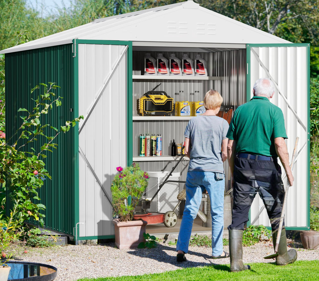 Greesum Outdoor Storage Shed 6 x 8 ft. Utility Tool Shed Metal Storage Garden Shed with Door & Lock for Patio Storage, Brown