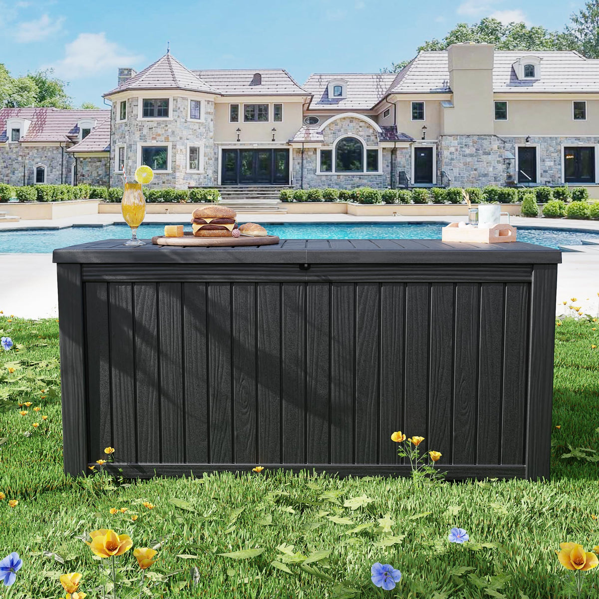 Mersco 320 Gallon Double-Wall Resin Deck Box - Lockable Waterproof Outdoor Storage Box, 1000lbs Capacity & Doubles as Seating for Patio Furniture