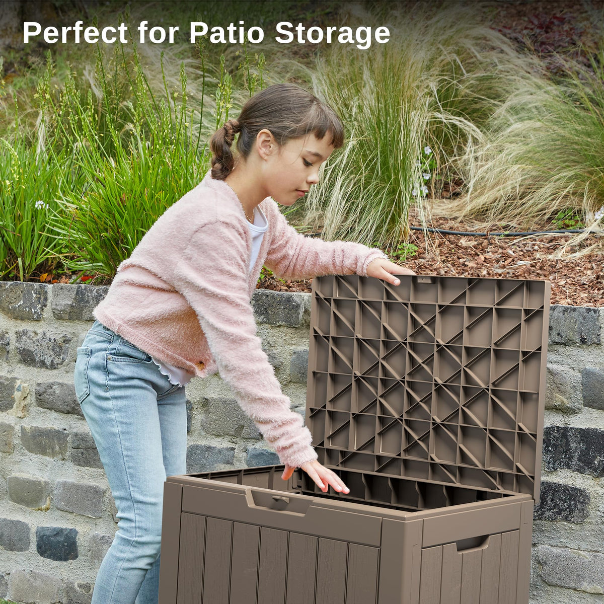 EAST OAK Outdoor Storage Box, 120 Gallon Deck Box with Stainless Steel Rods Large Resin Storage Bin for Patio Cushions, Garden Tools, Waterproof and