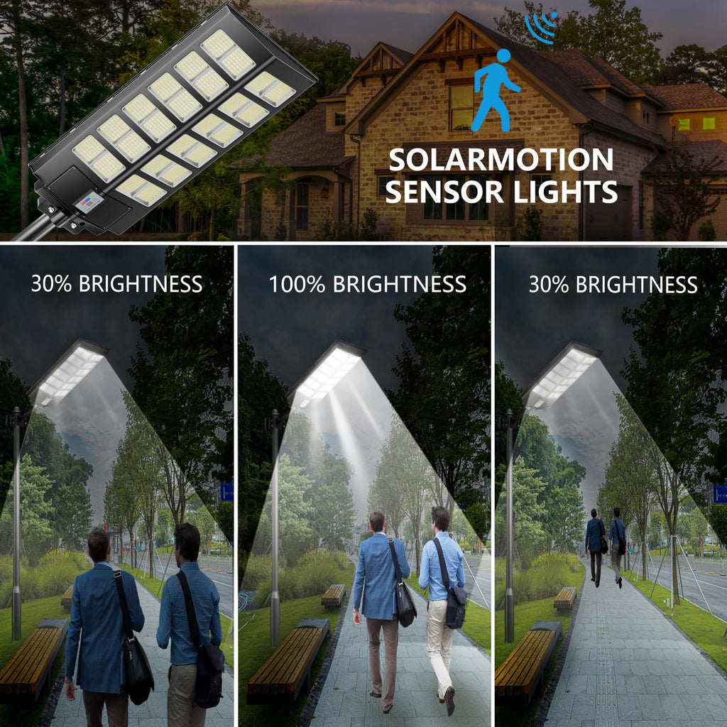 Solar Street Lights Outdoor Waterproof Dusk to Dawn, Large 9000W Outdoor Floodlight LED Motion Sensor, 7000K Wide Angle Parking Lot Flood Lamp Remote
