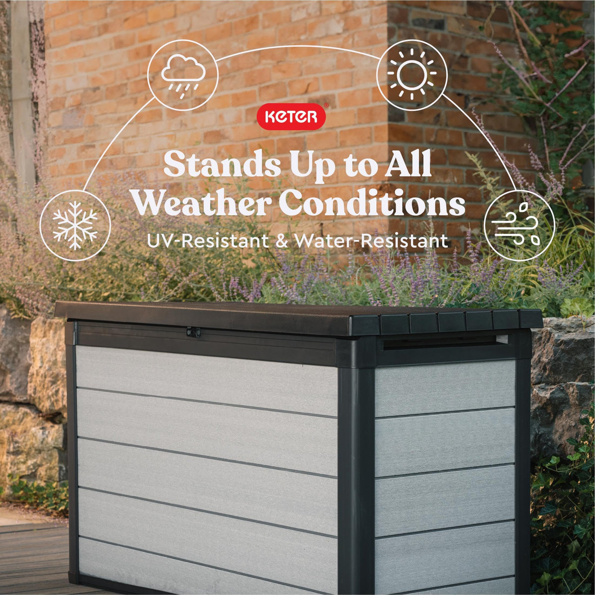 Keter Denali 200 Gallon Resin Large Deck Box with Double Wall 20mm Panels - Paintable and Drillable-Organization and Storage for Patio Furniture and