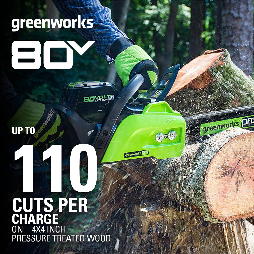 Greenworks 80V 18" Brushless Cordless Chainsaw (Great For Tree Felling, Limbing, Pruning, and Firewood) / 75+ Compatible Tools), 2.0Ah Battery and
