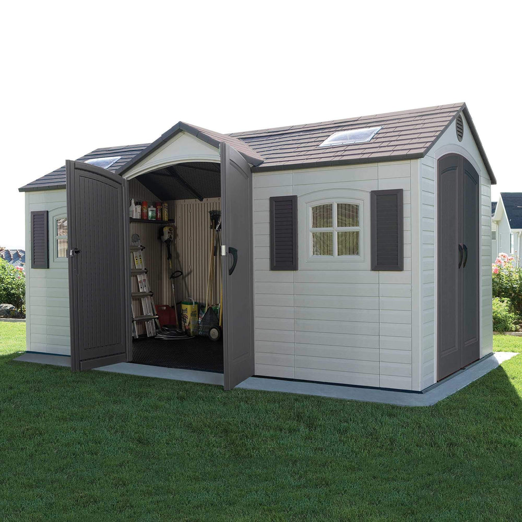 Lifetime 60079 Outdoor Storage Dual Entry Shed, 15 x 8 ft, Desert Sand