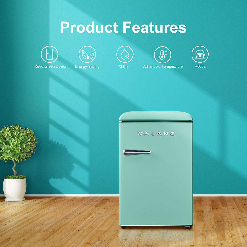 Galanz GLR25MBKR10 Retro Compact Refrigerator, Mini Fridge with Single Doors, Adjustable Mechanical Thermostat with Chiller, Black, 2.5 cu ft