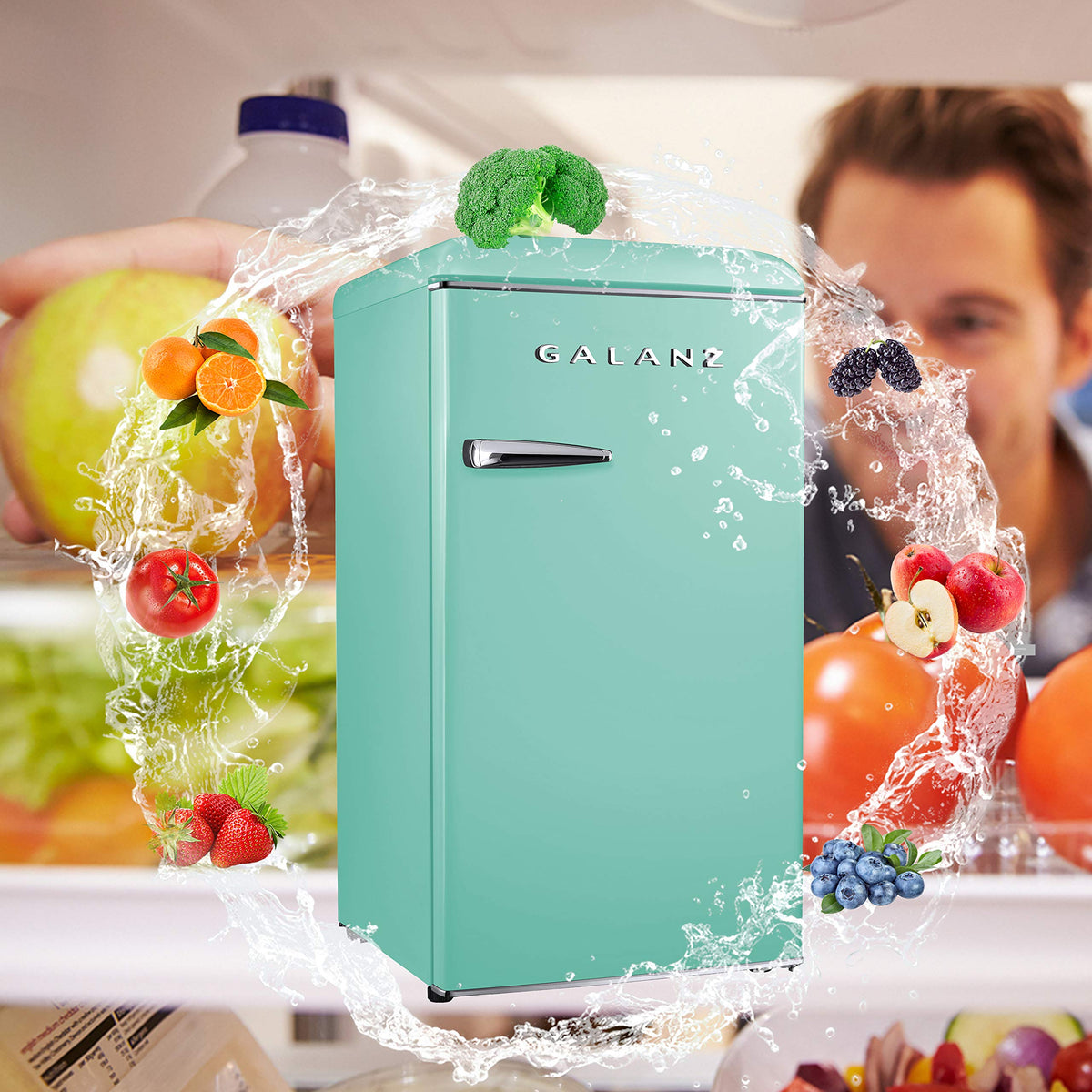 Galanz GLR25MBKR10 Retro Compact Refrigerator, Mini Fridge with Single Doors, Adjustable Mechanical Thermostat with Chiller, Black, 2.5 cu ft