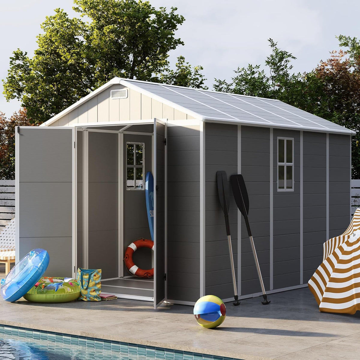 UDPATIO Storage Shed 8 x 10 FT, Resin Sheds & Plastic Outdoor Storage with Floor Large Clearance Outdoors Garden Tool Shed Tuff Outside Patio Shed