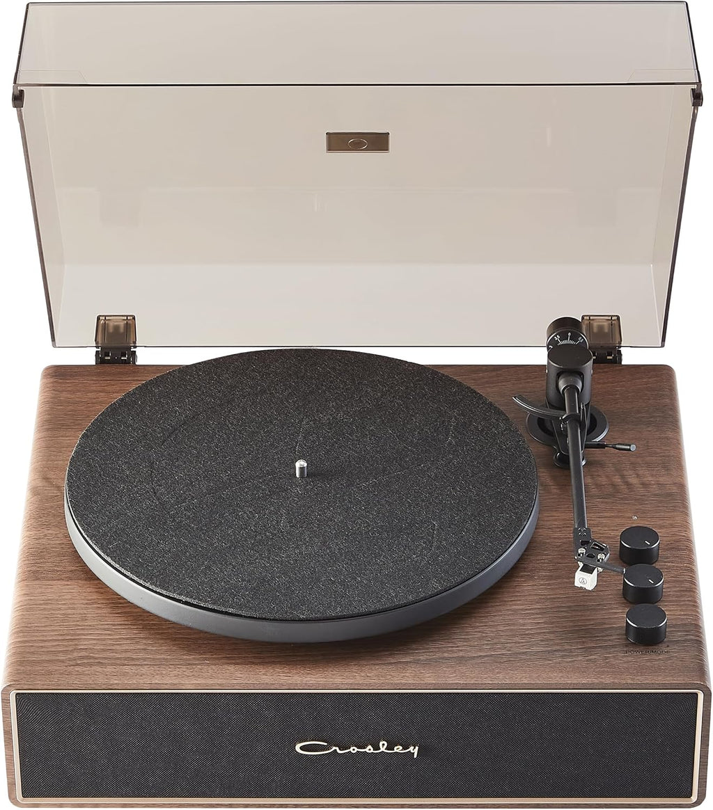 Crosley CR6046A-WAGL Stave 2-Speed Bluetooth Record Player Turntable with Built-in Speakers, Walnut