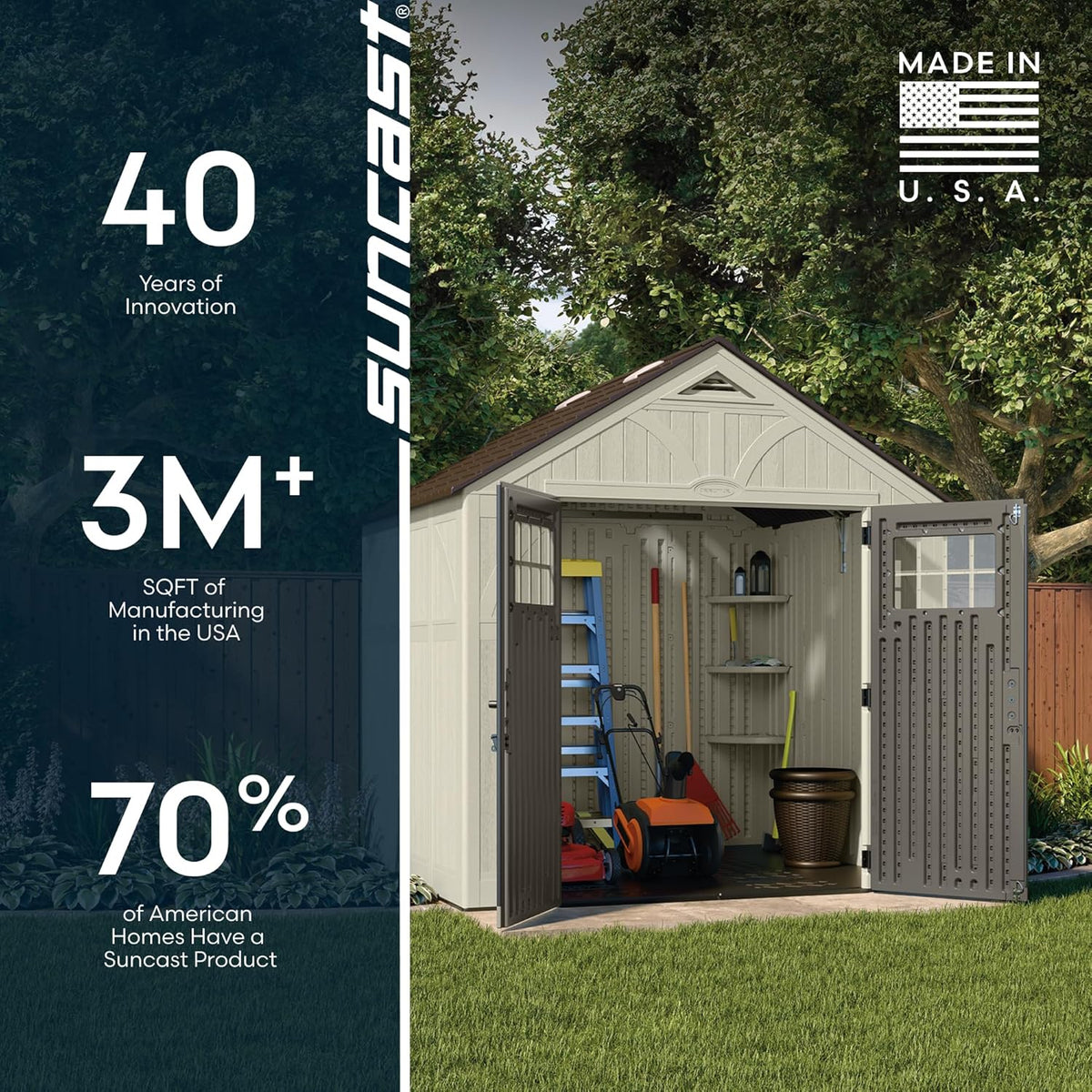 Suncast 8x7 Ft. Outdoor Storage Shed - Large Resin Shed with Floor, Lockable Double Doors, & Skylights. 378 Cu Ft Tremont Garden Sheds & Outdoor