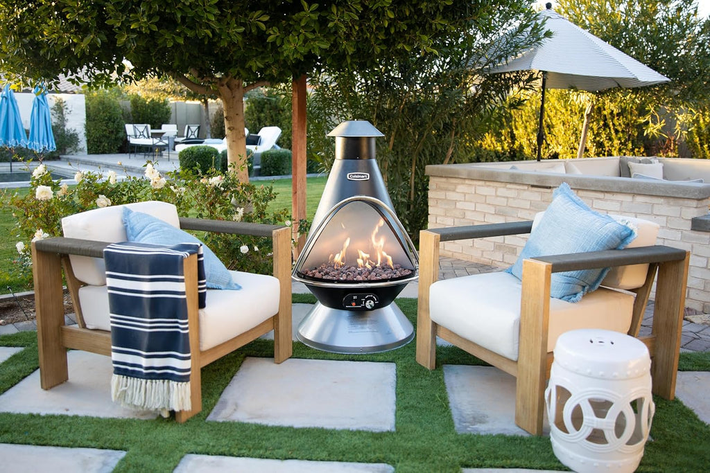 Cuisinart Chimenea Propane Fire Pit, 40,000 BTU Adjustable Gas Fire Pit for Patios, Includes Lava Rocks, Directional Heat Shield and Push to Start