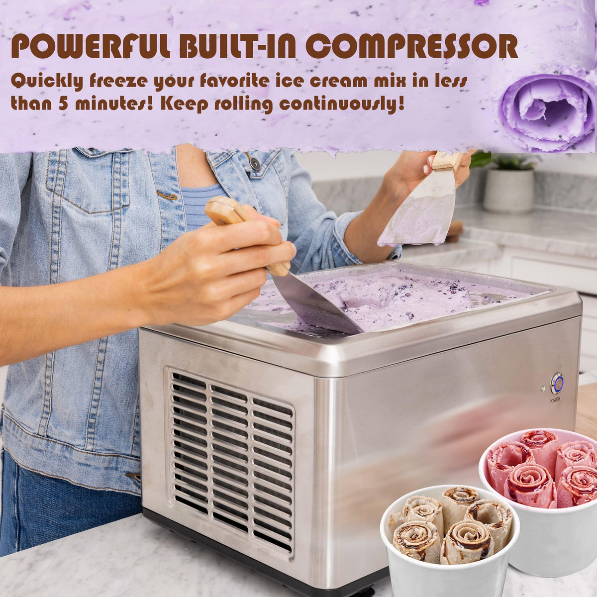 Whynter Ice Cream Maker Machine Automatic 2.1 Qt. with Built-In Compressor, LCD Digital Display & Timer, No Pre-Freezing, ICM-200LS, Stainless Steel