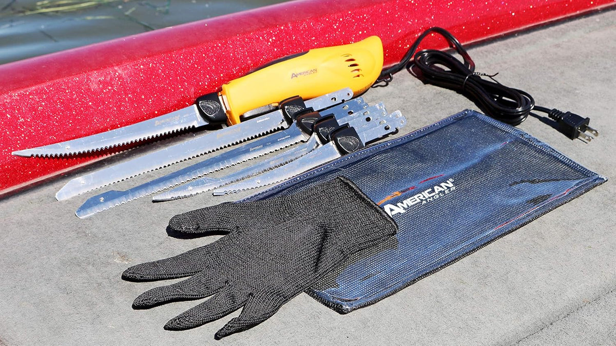 American Angler PRO Electric Fillet Knife Professional Grade Fisherman's Kit C Includes 5 Types of Stainless Steel Blades, Storage Pouch, and