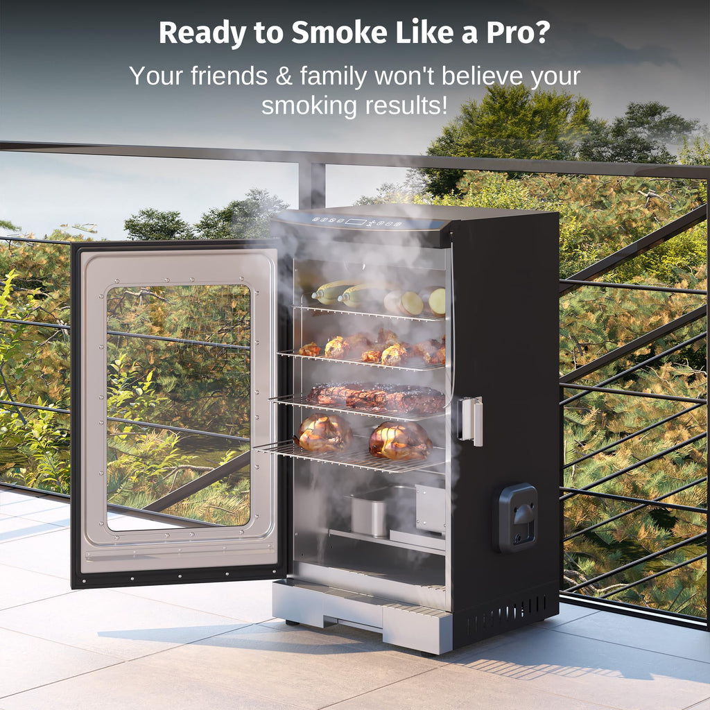 EAST OAK 30-inch Electric Smoker, Outdoor Smoker with Convenient Side Wood Chip Loader, 725 Sq Inches of Cooking, Digital Control and 4 Removable