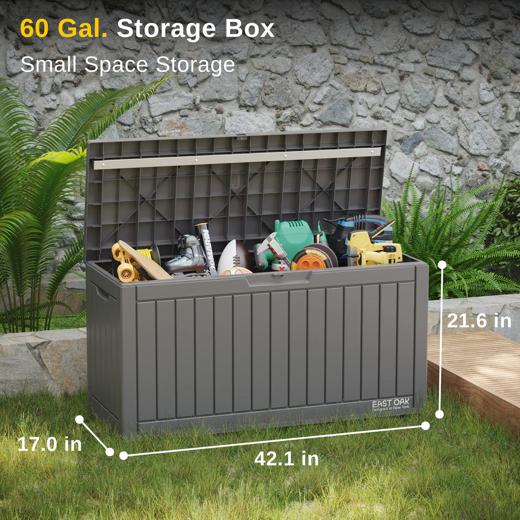 EAST OAK Outdoor Storage Box, 120 Gallon Deck Box with Stainless Steel Rods Large Resin Storage Bin for Patio Cushions, Garden Tools, Waterproof and