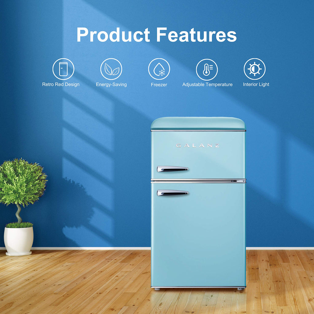 Galanz GLR25MBKR10 Retro Compact Refrigerator, Mini Fridge with Single Doors, Adjustable Mechanical Thermostat with Chiller, Black, 2.5 cu ft