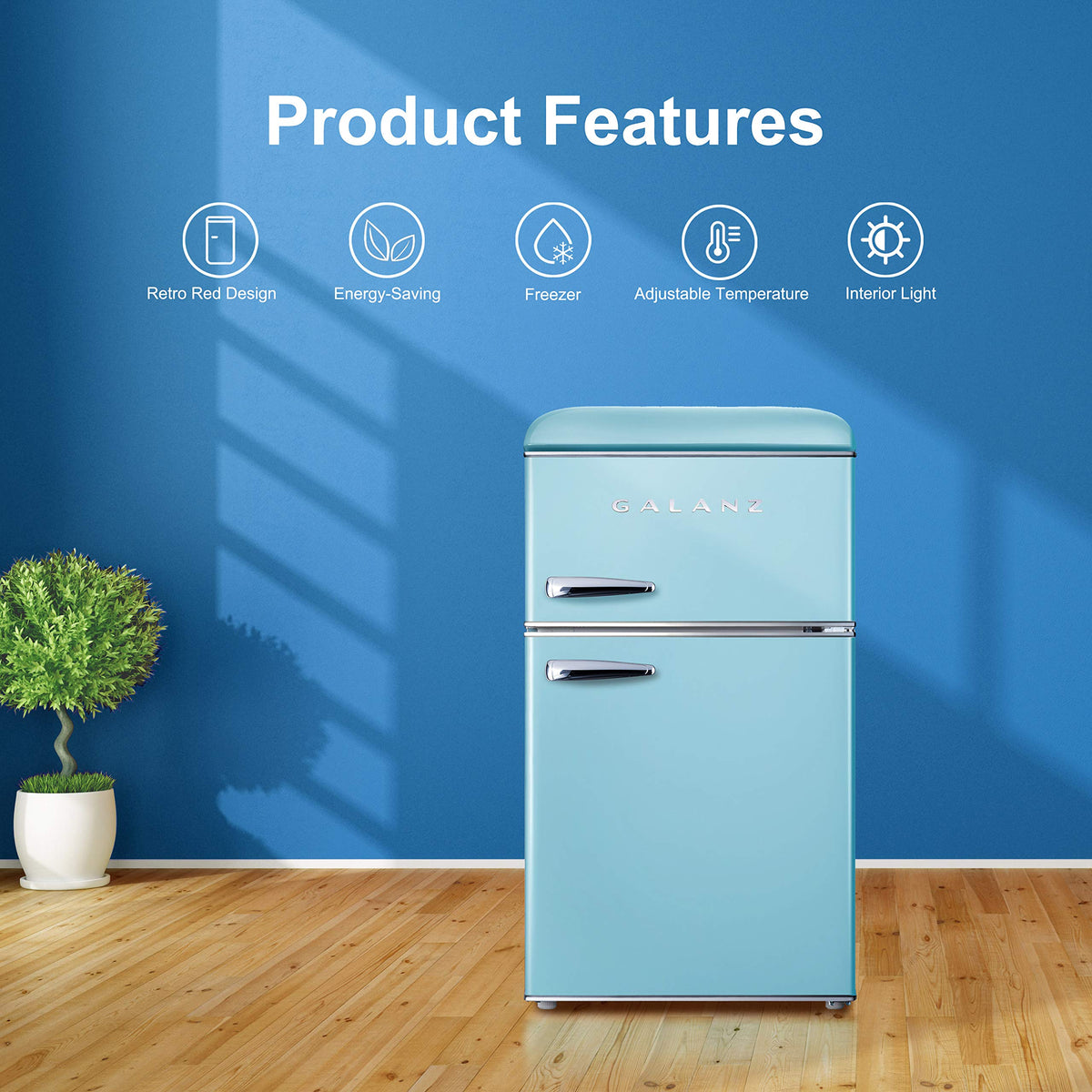 Galanz GLR25MBKR10 Retro Compact Refrigerator, Mini Fridge with Single Doors, Adjustable Mechanical Thermostat with Chiller, Black, 2.5 cu ft
