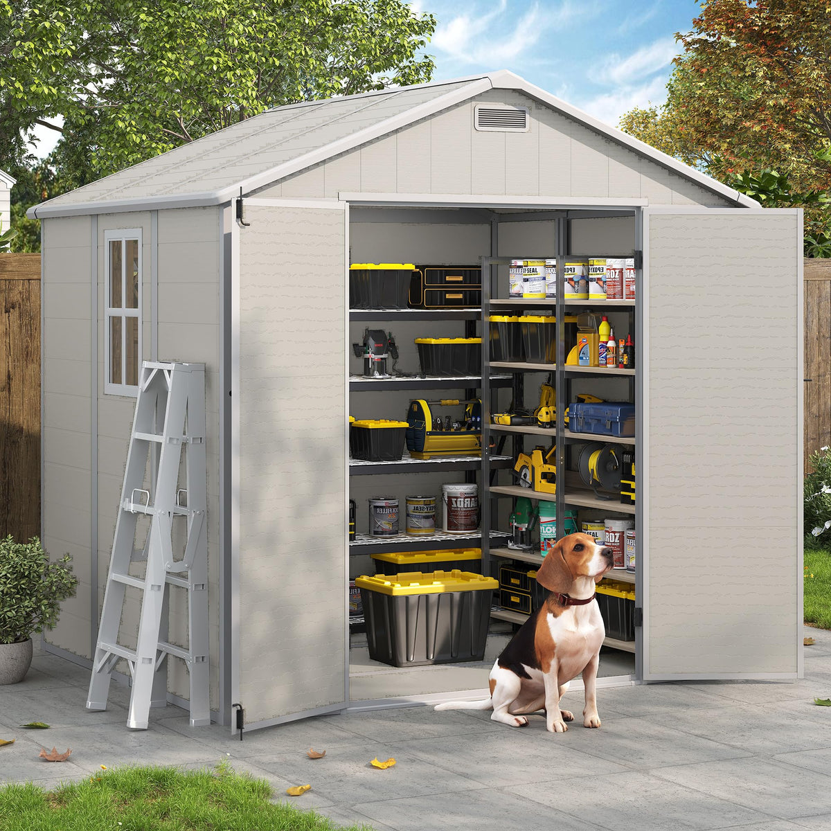 Amopatio 10x8 FT Storage Shed, Resin Shed with Floor Included, Plastic Sheds Outdoor Storage for Bike, Garden Tools, Sheds & Outdoor Storage with
