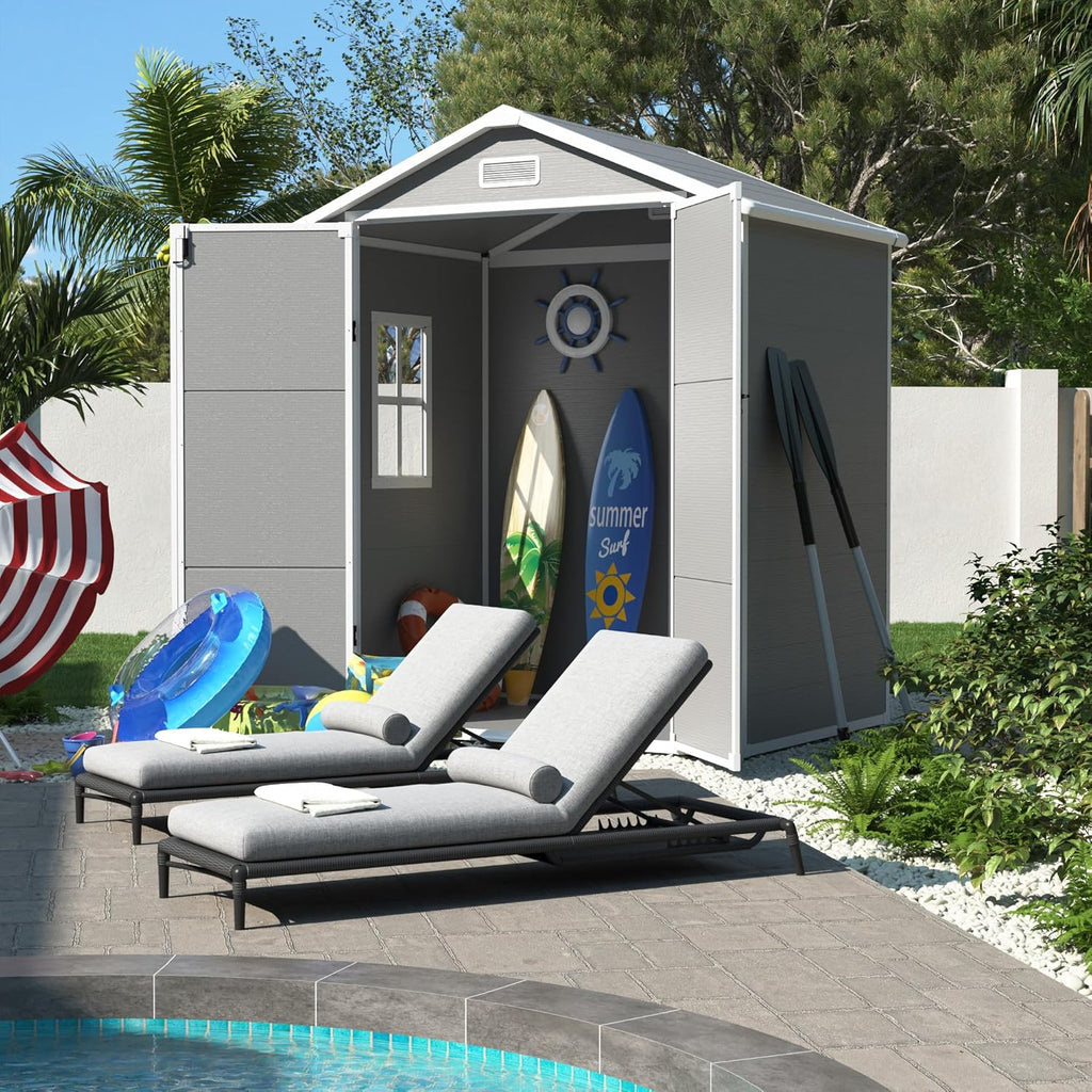 UDPATIO Outdoor Resin Storage Shed 6x4.5 FT, Plastic Garden Shed for Bike, Garbage Can, Tool, Outside Sheds with Lockable Door for Backyard, Patio