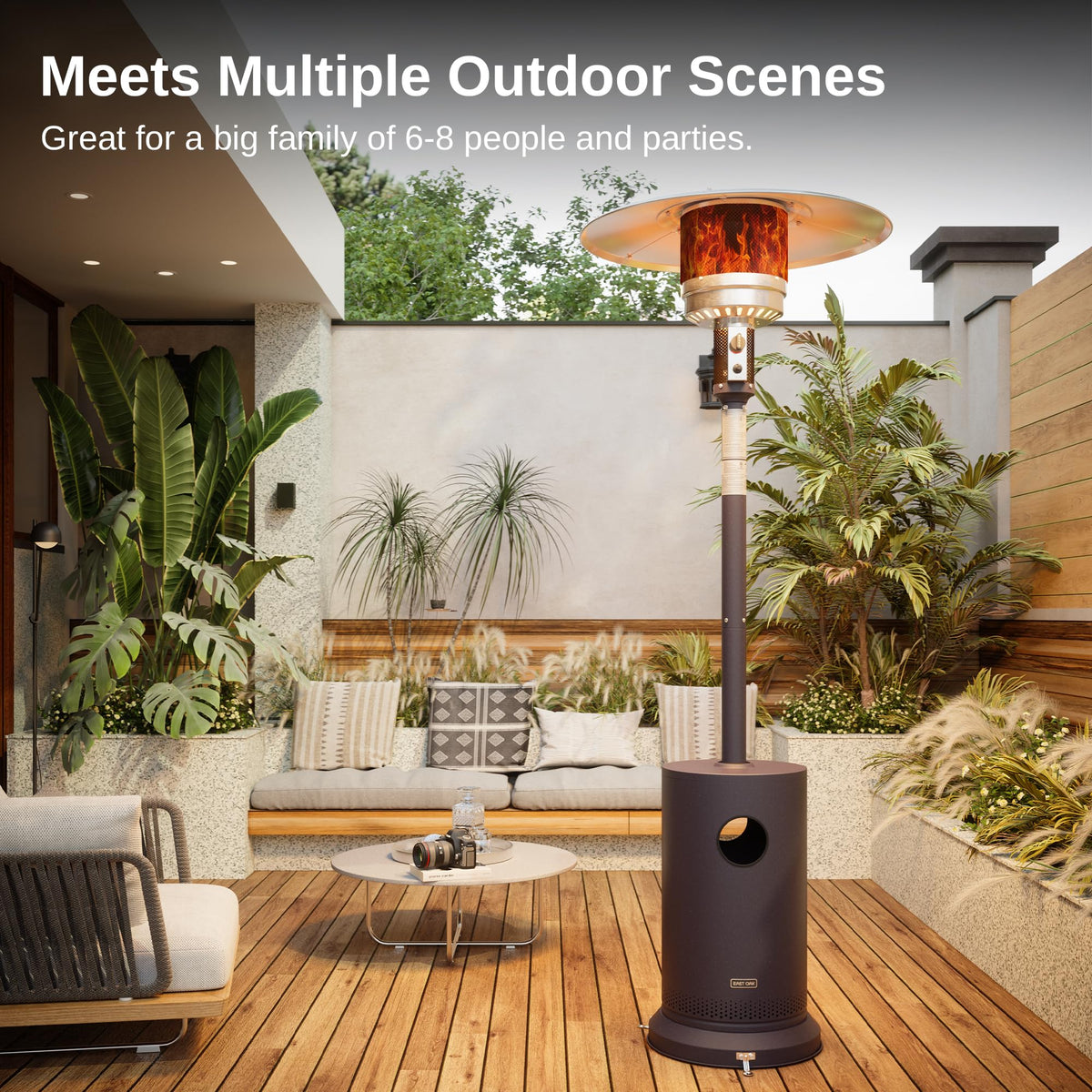 EAST OAK 48,000 BTU Pyramid Patio Heater, Quartz Glass Tube Propane Outdoor Heater with Wheels, Triple Safety Protection, 2025 Upgrade for Home