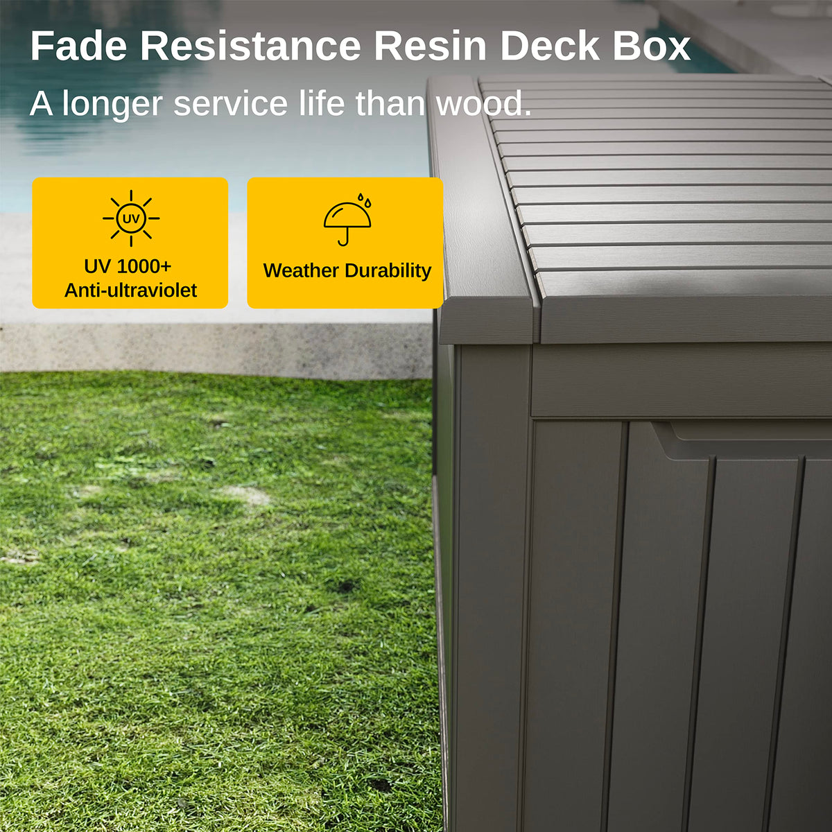 EAST OAK Outdoor Storage Box, 180 Gallon Deck Box, Large Resin Storage Bin for Patio Cushions, Gardening Tools, Lockable, Waterproof and UV Resistant